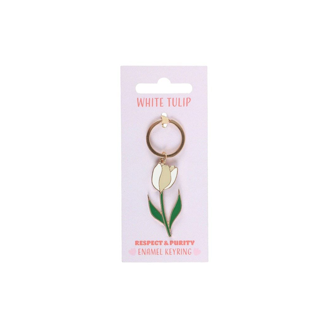 White Tulip Enamel Keyring