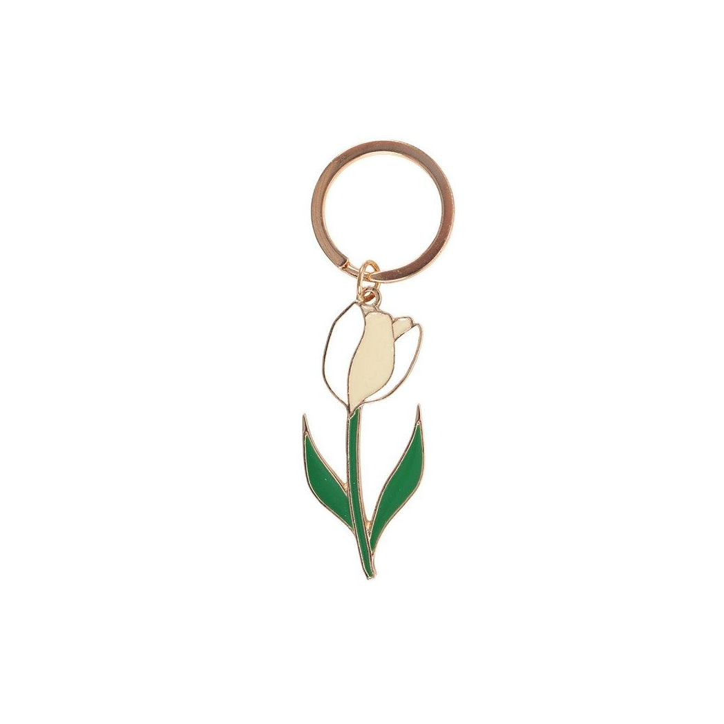 White Tulip Enamel Keyring