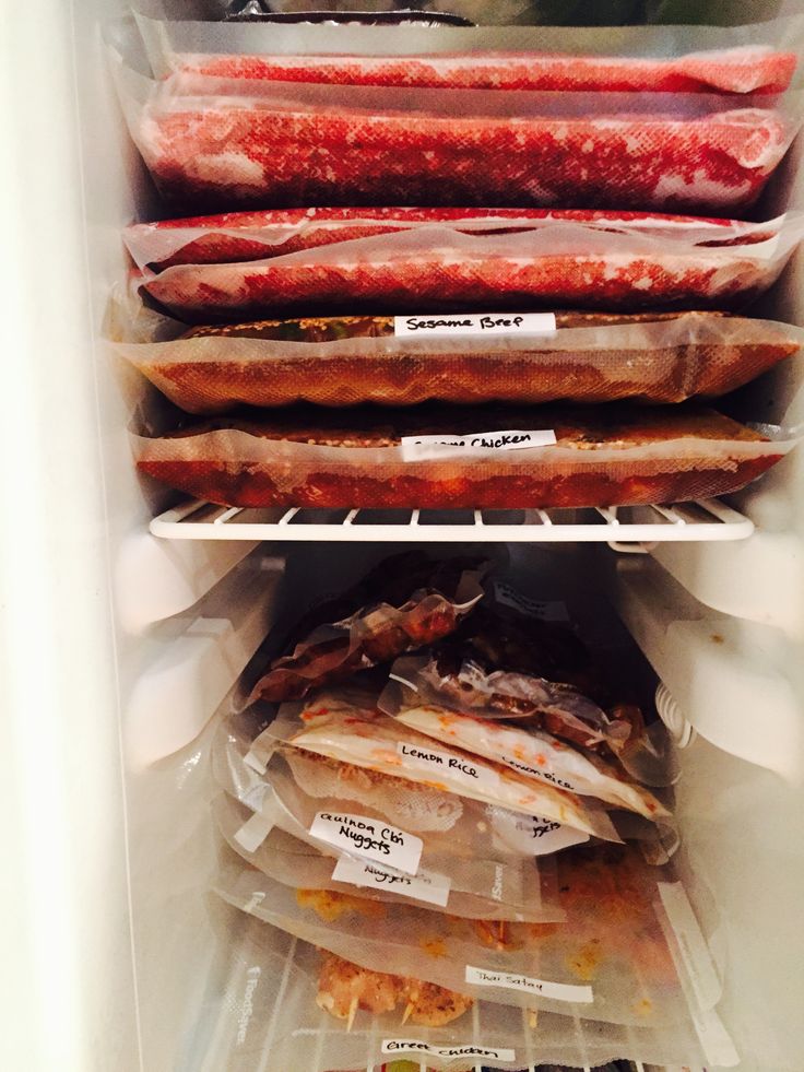 Portioned meat in freezer