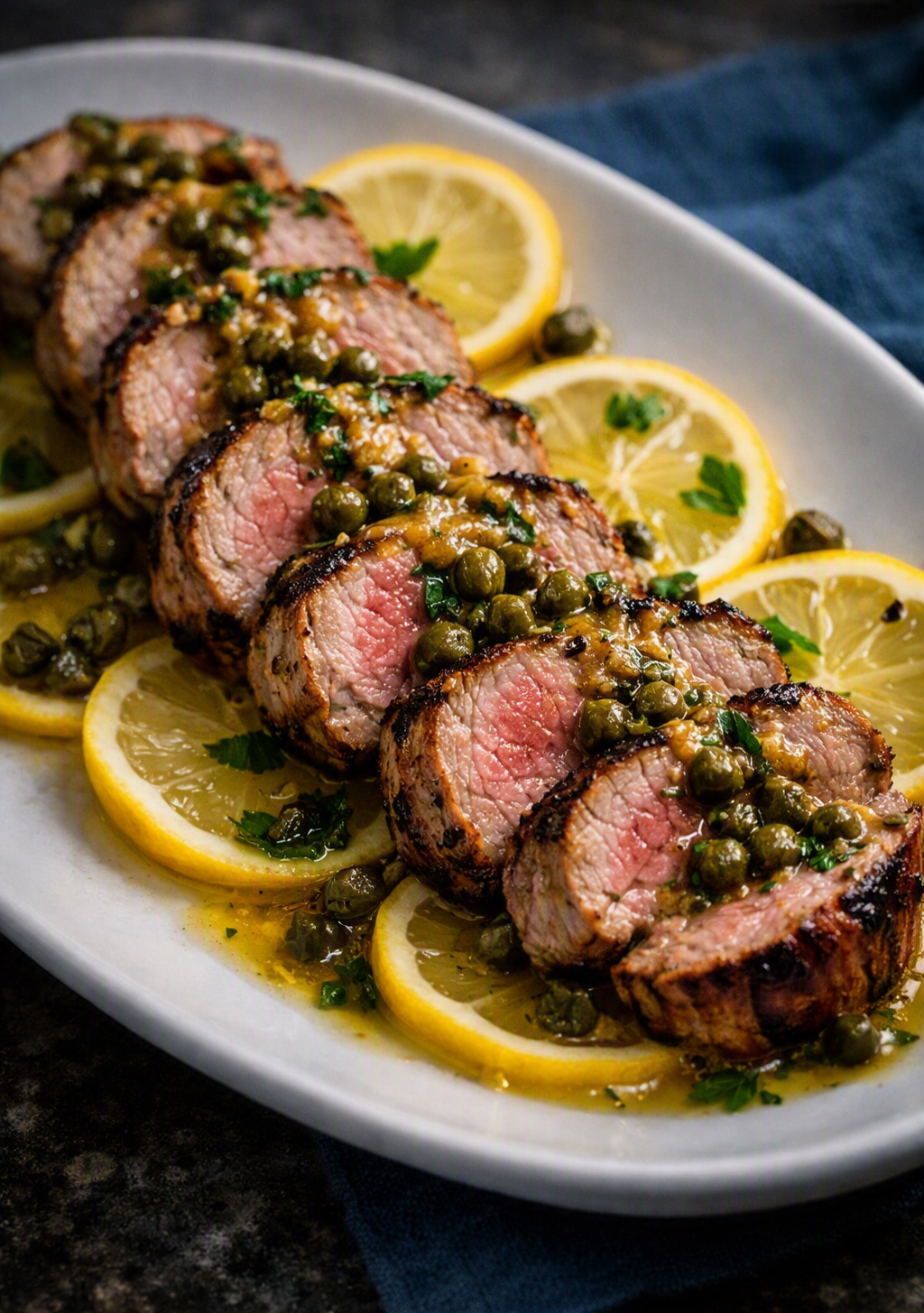 Lamb Tenderloin with Lemon-Caper Pan Sauce