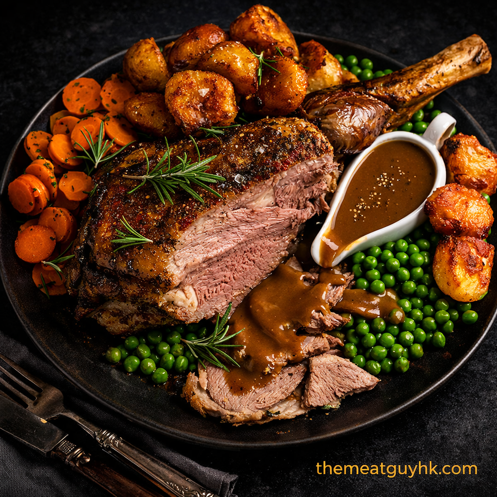 Sunday roast lamb dinner