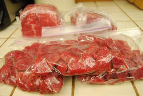 Raw meat portions in zip lock bags ready for storage in the fridge