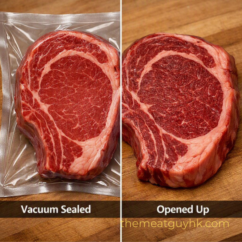 Meat will change colour slightly when opened