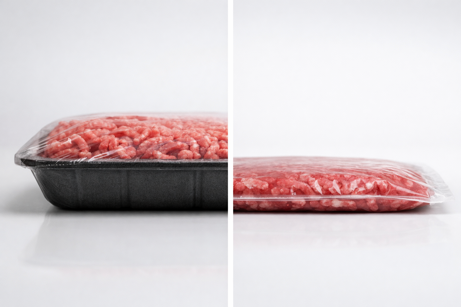 Supermarket tray vs vacuum packed meat in size