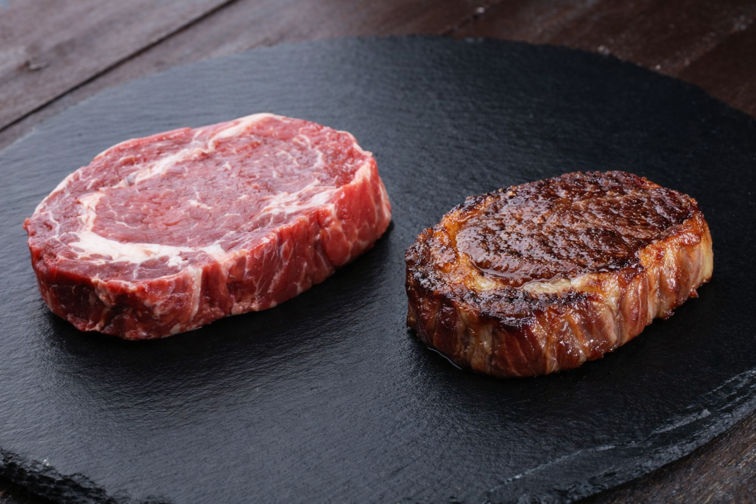 Raw steak shrinks during cooking