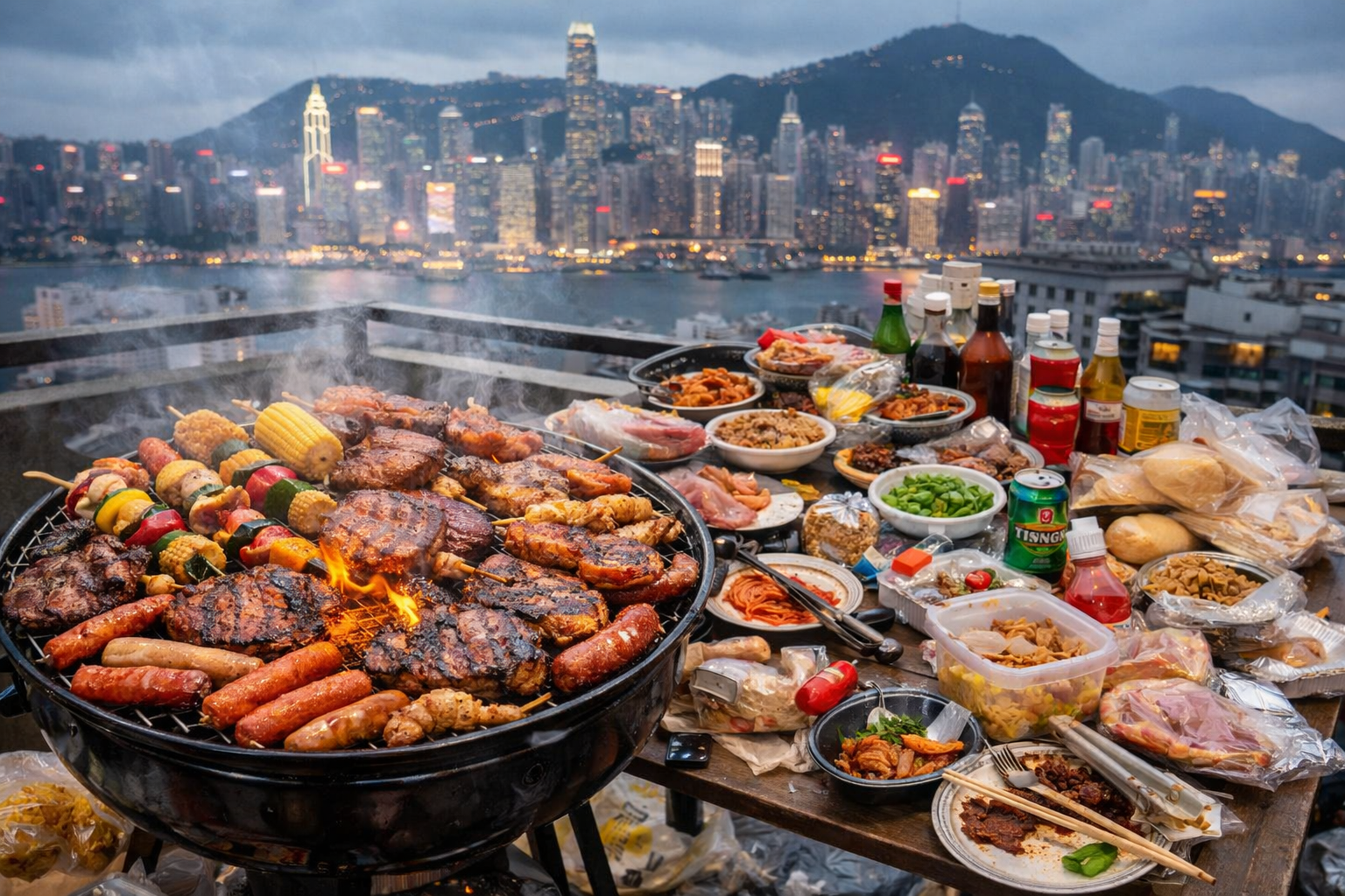 Chaotic rooftop BBQ in Hong Kong