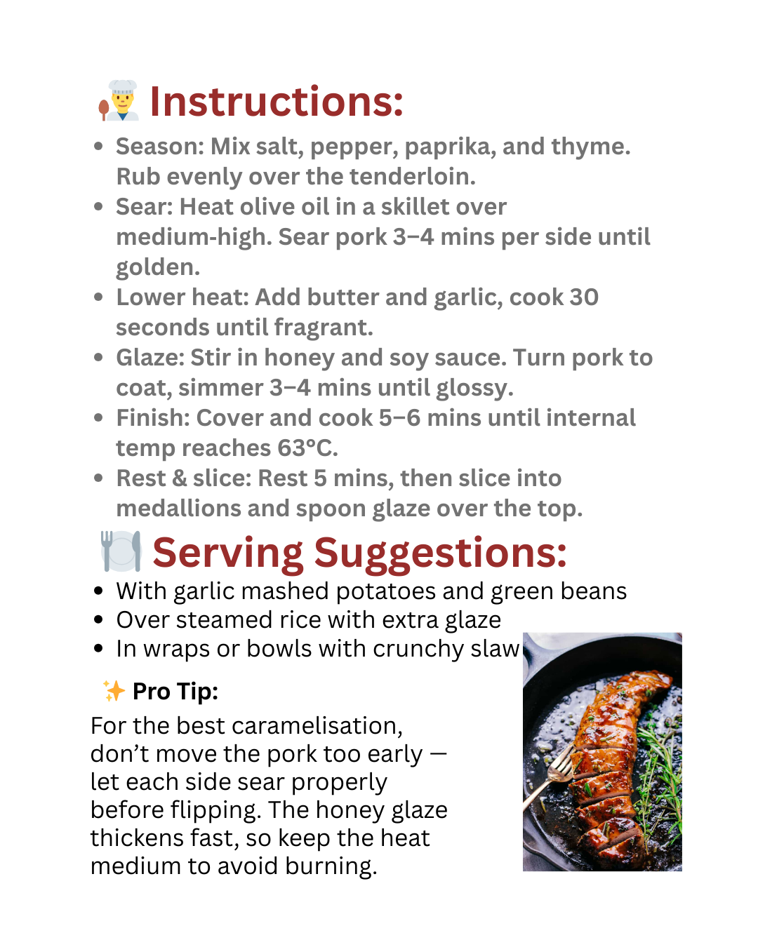 Pan Seared Honey Garlic Australian Pork Tenderloin