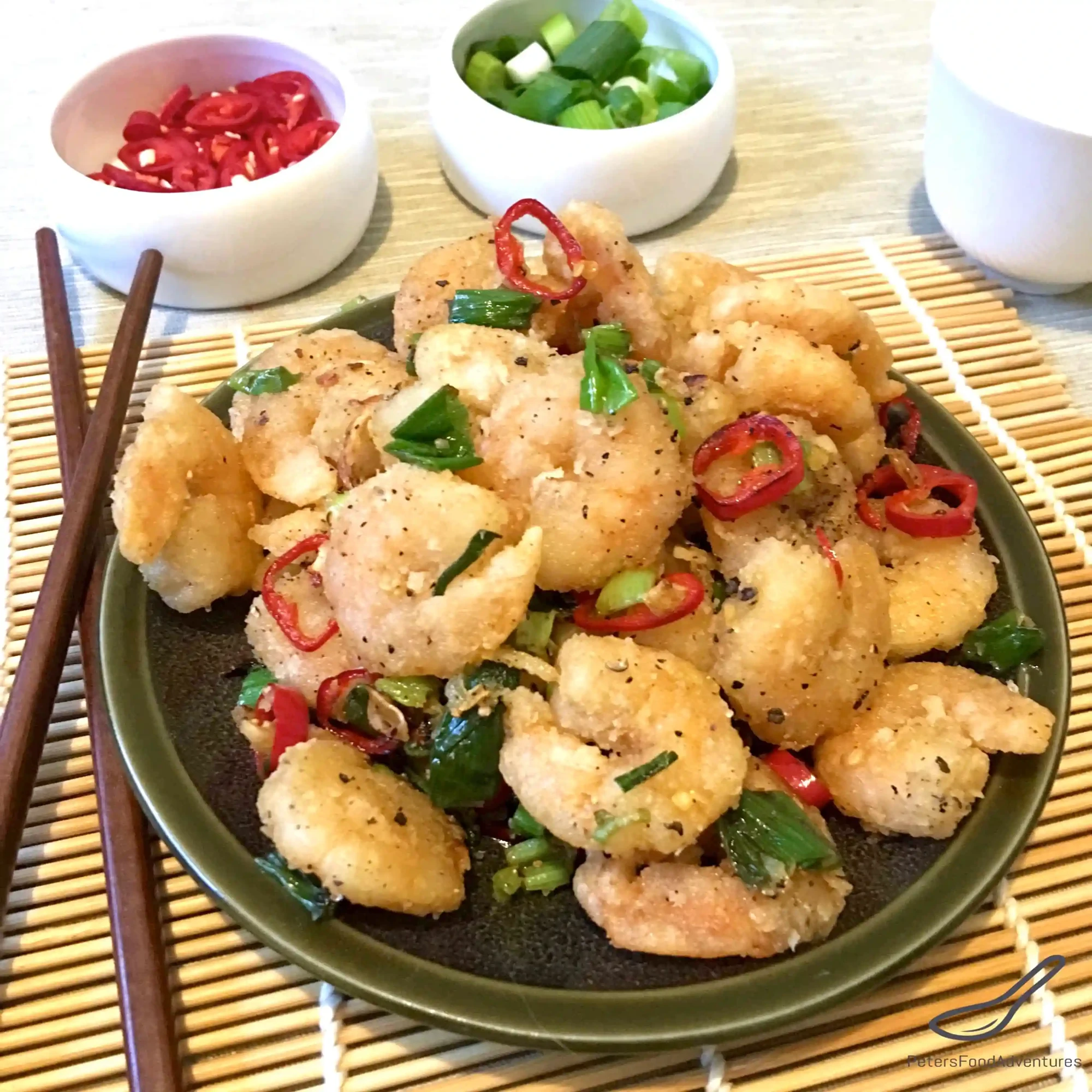 Salt and pepper Cantonese shrimp with Australian tiger prawns