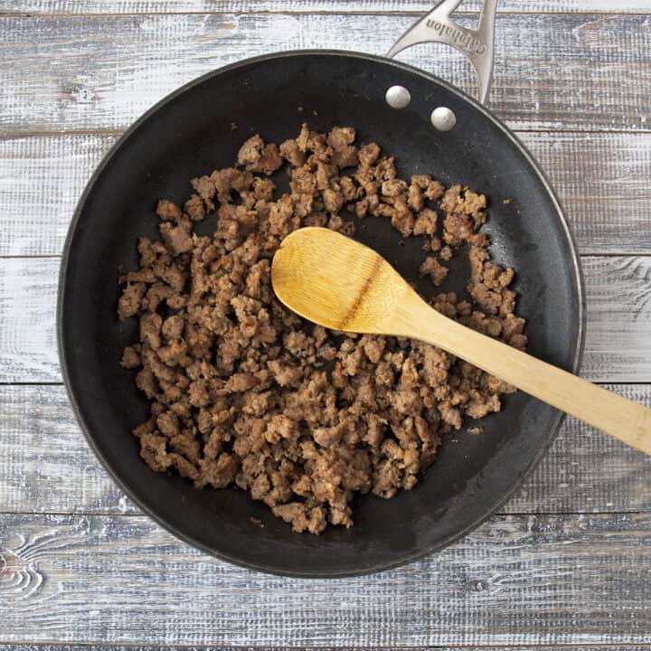 Browned pork mince in a pan