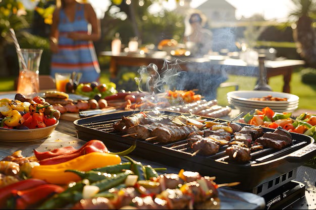 Cooking the meat at a bbq gathering