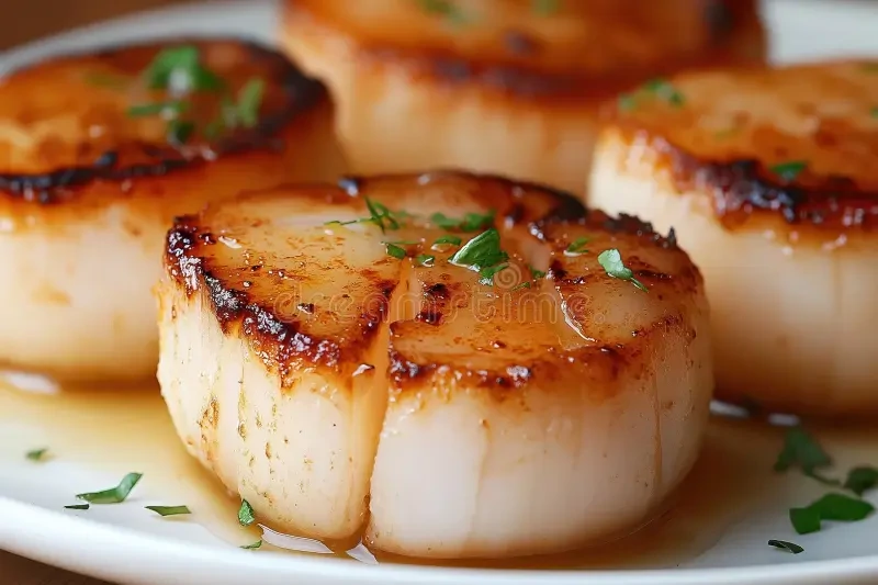 Perfectly seared scallops golden crust