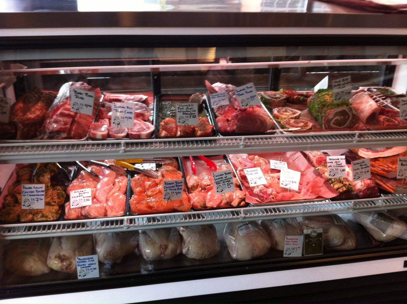 Butcher shop display labelling meat