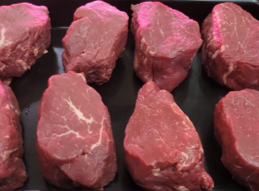 Beef tenderloin portioned