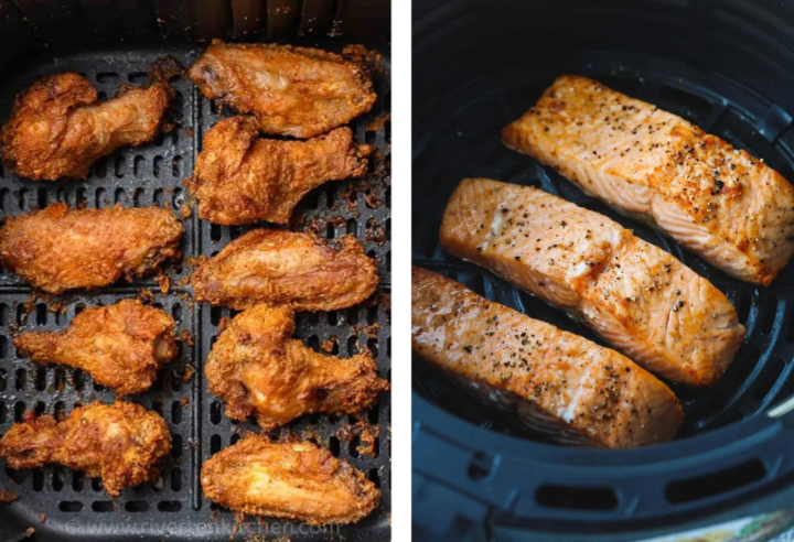 Chicken wings and salmon are ideal for cooking in an air fryer