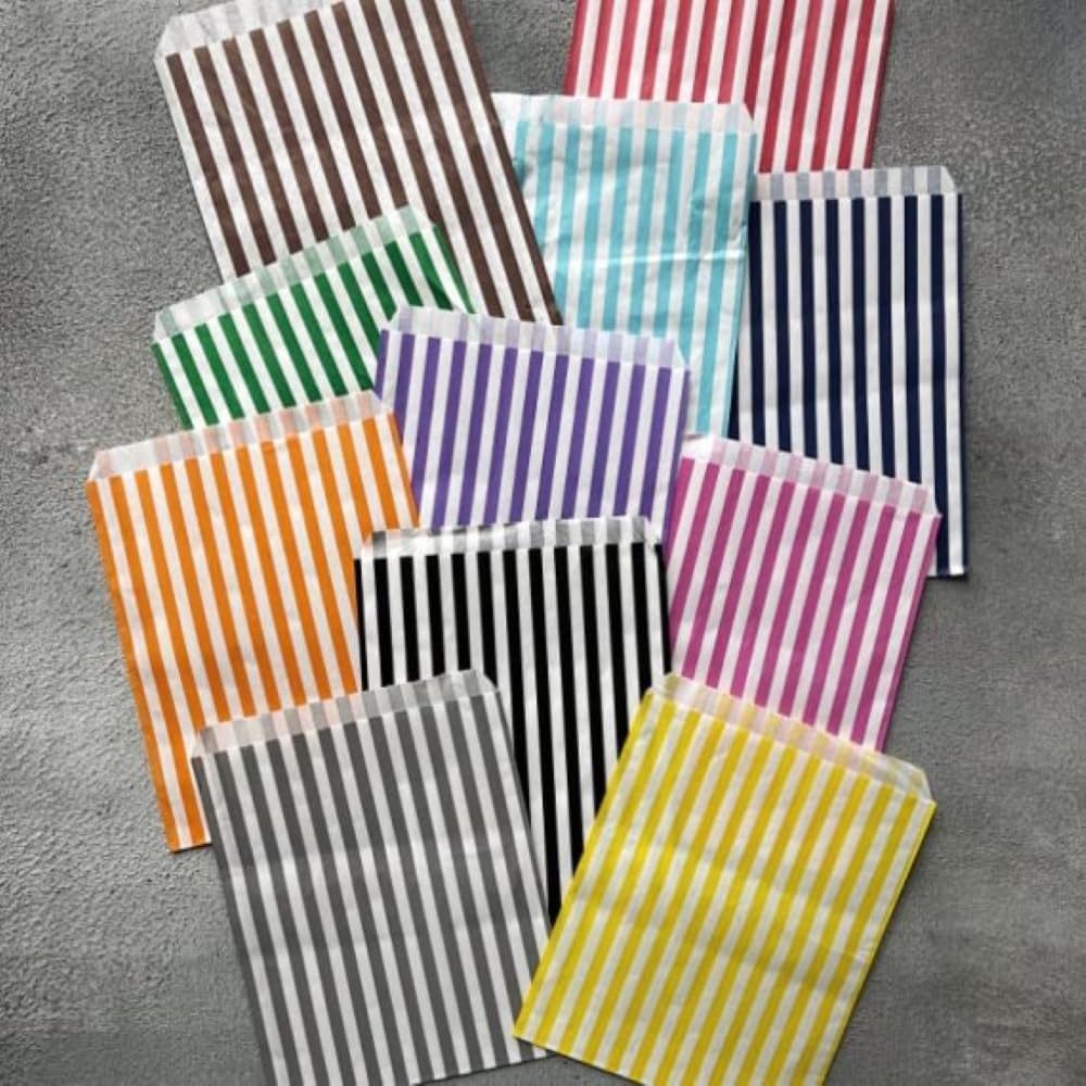 RFE 10" x 14" Striped Candy Sweet Paper Bags *CHOOSE COLOUR & QUANTITY*