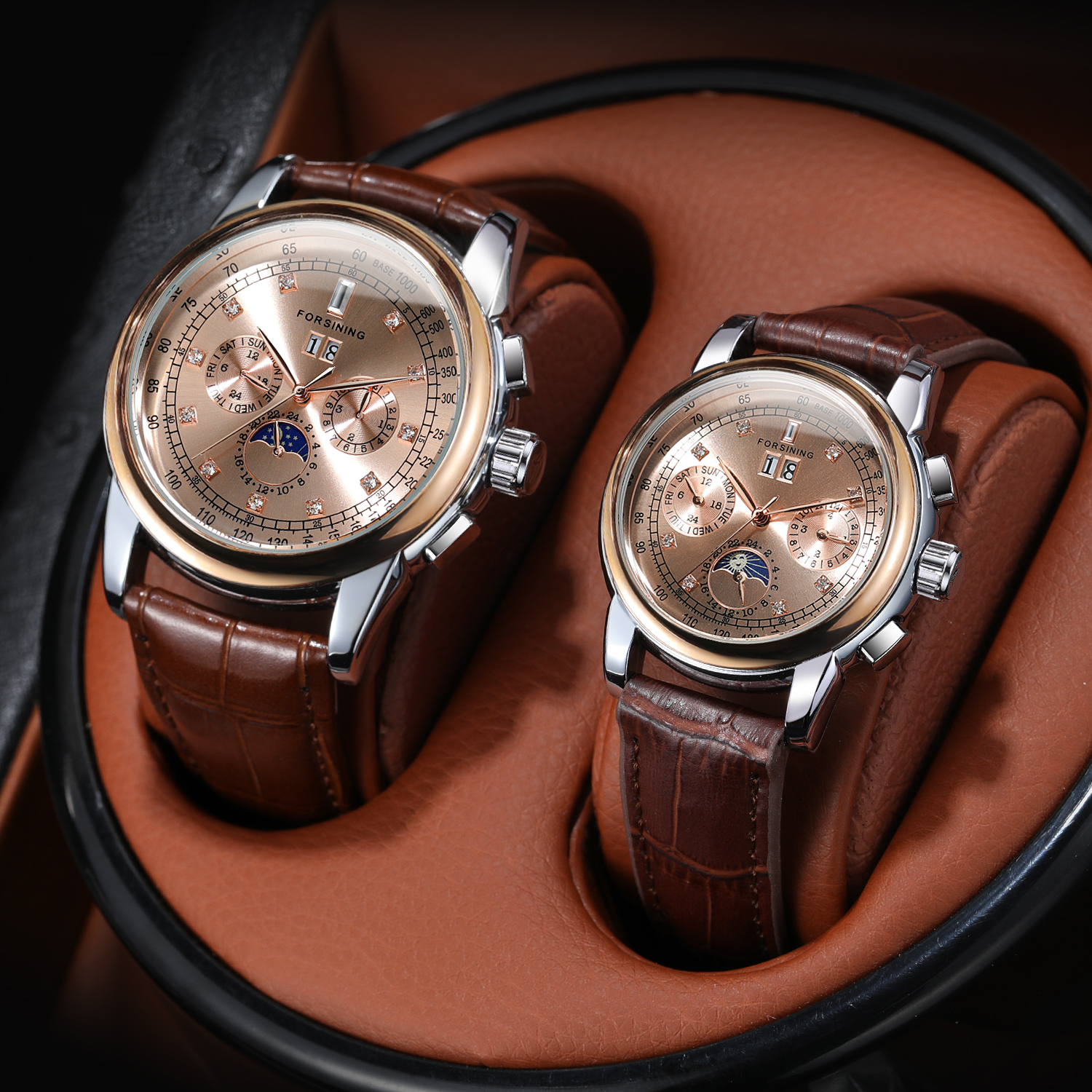Forsining Couple's Watch with intricate design. Waterproof