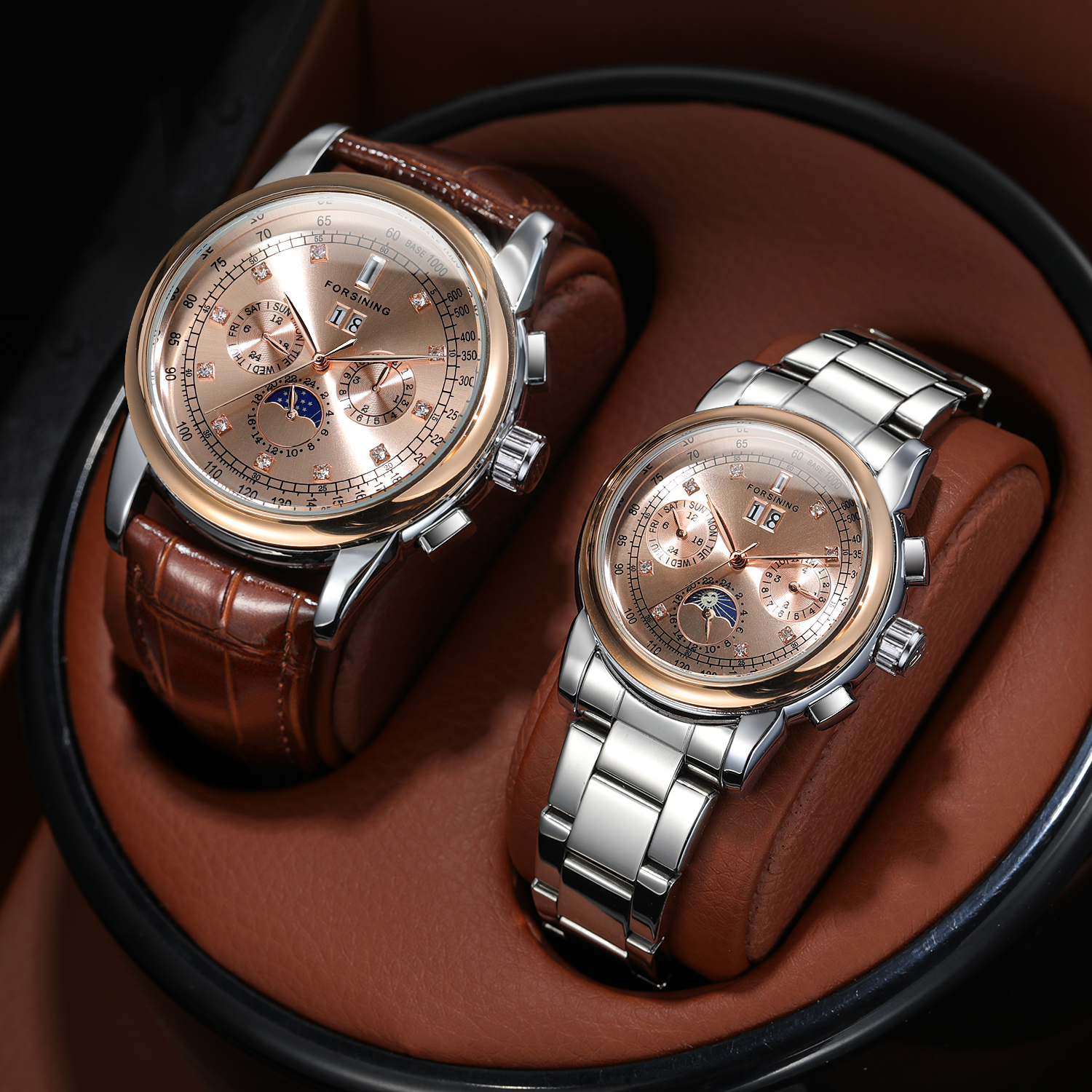 Forsining Couple's Watch with intricate design. Waterproof