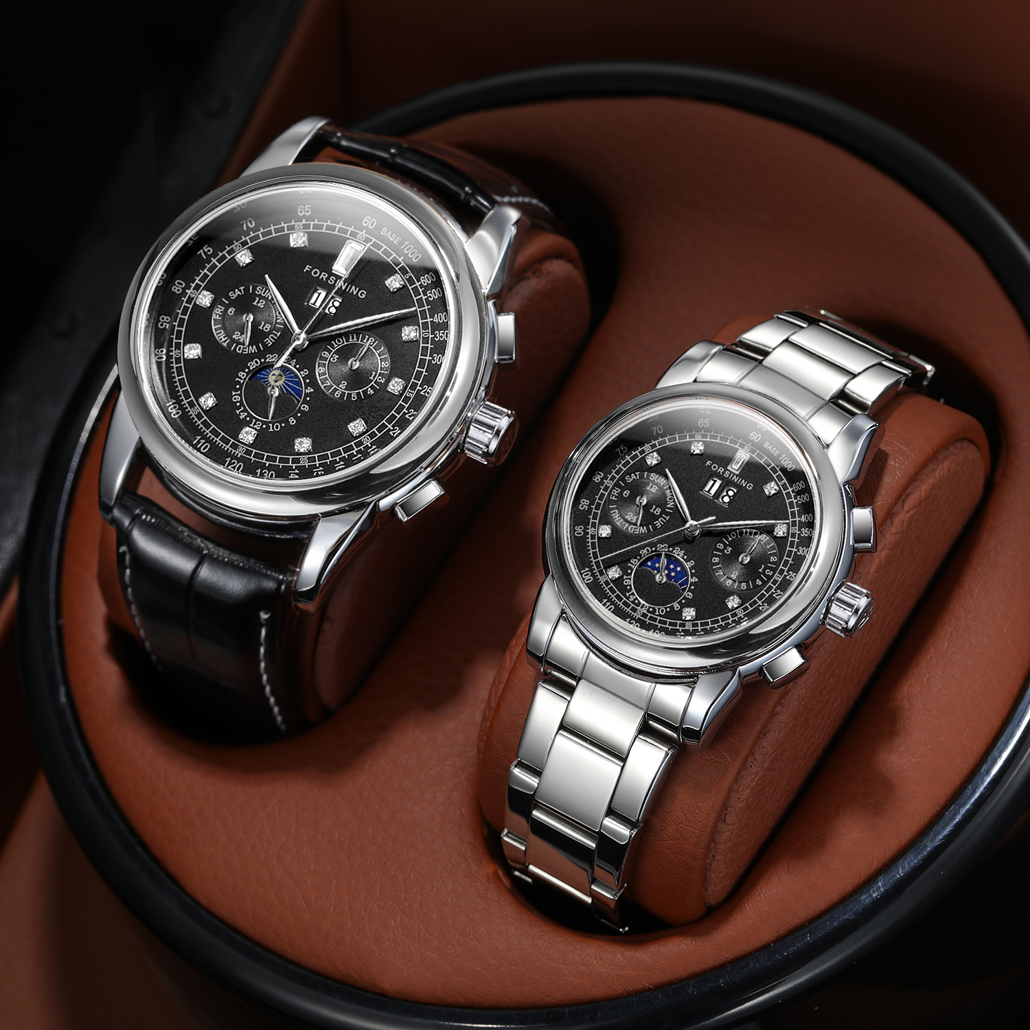 Forsining Couple's Watch with intricate design. Waterproof