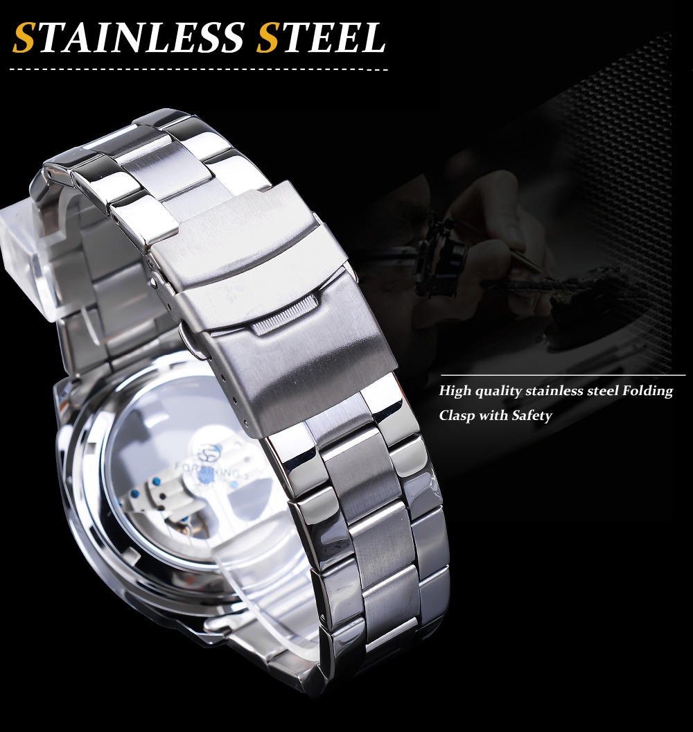 Forsining Watch for Men Skeleton Square Mechanical Automatic Luminous Waterproof