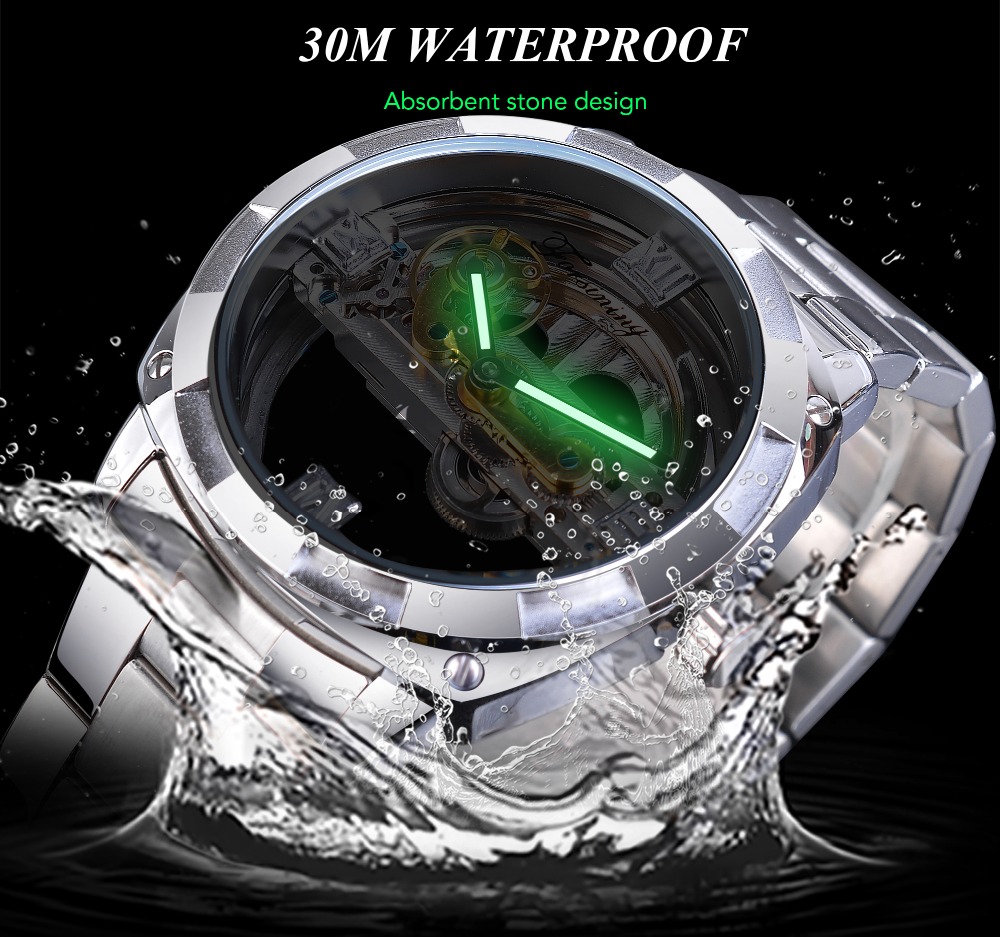 Forsining Watch for Men Skeleton Square Mechanical Automatic Luminous Waterproof