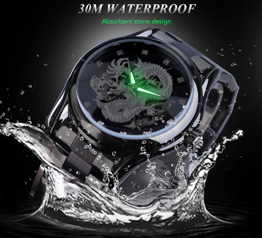 Forsining Men Wrist Watch Dragon Automatic Mechanical Stainless Steel