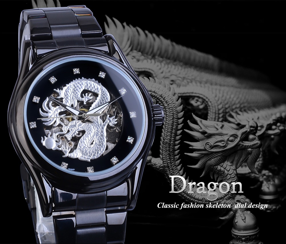 Forsining Men Wrist Watch Dragon Automatic Mechanical Stainless Steel