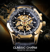 Forsining Waterproof Golden Black Skeleton Two Button