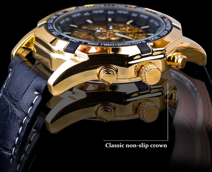 Forsining Waterproof Golden Black Skeleton Two Button