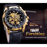 Forsining Waterproof Golden Black Skeleton Two Button