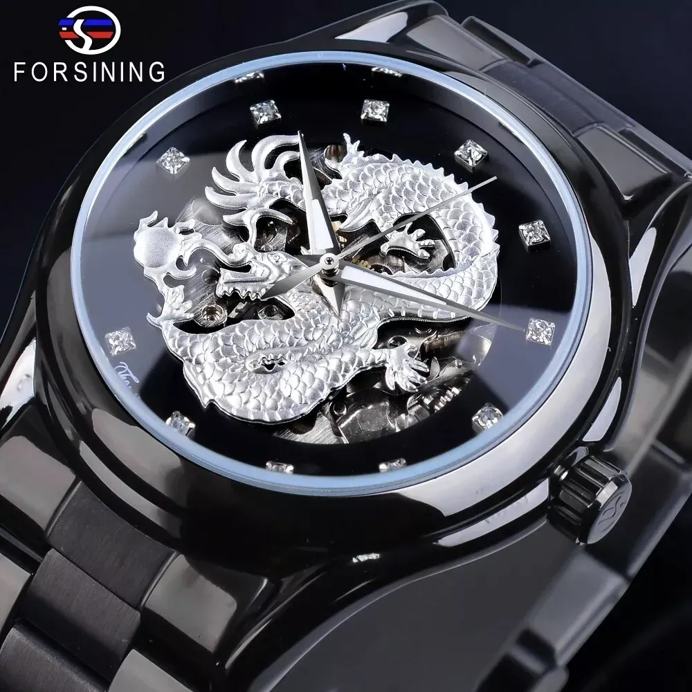 Forsining Men Wrist Watch Dragon Automatic Mechanical Stainless Steel