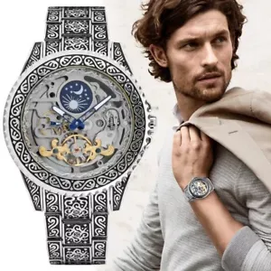 Forsining Skeleton Carved Tourbillon Mechanical Watches Luxury Men's Wristwatch