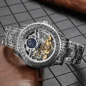 Forsining Skeleton Carved Tourbillon Mechanical Watches Luxury Men's Wristwatch