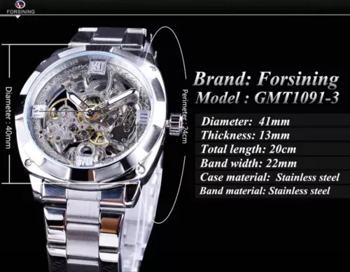 Forsining Mens Skeleton Mechanical Waterproof Luxury Watch Great Gift Idea