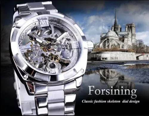 Forsining Mens Skeleton Mechanical Waterproof Luxury Watch Great Gift Idea