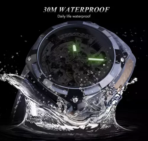 Forsining Mens Skeleton Mechanical Waterproof Luxury Watch Leather