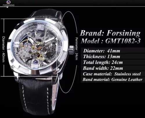 Forsining Mens Skeleton Mechanical Waterproof Luxury Watch Leather
