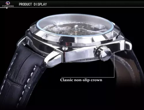 Forsining Mens Skeleton Mechanical Waterproof Luxury Watch Leather