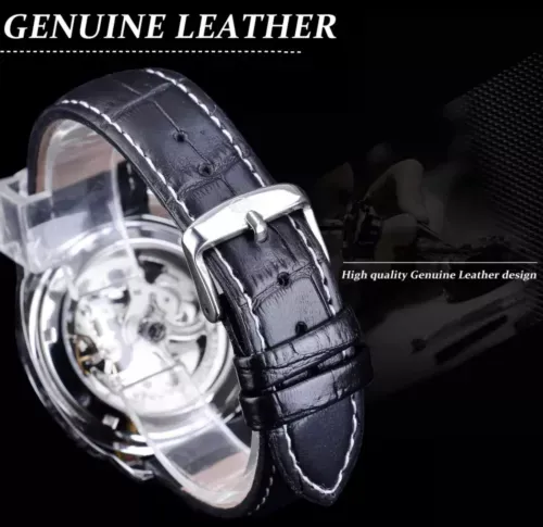 Forsining Mens Skeleton Mechanical Waterproof Luxury Watch Leather
