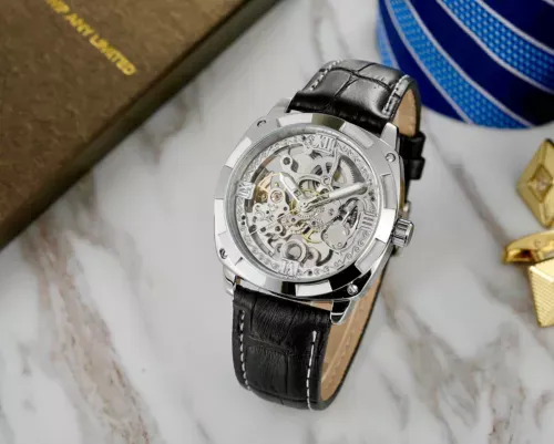 Forsining Mens Skeleton Mechanical Waterproof Luxury Watch Leather