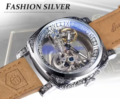 Forsining Men’s Automatic Square Retro Carved Skeleton Luxury Waterproof Watch