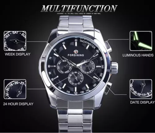 Forsining Mens Luxury Watch Working sub-Dials. Waterproof.