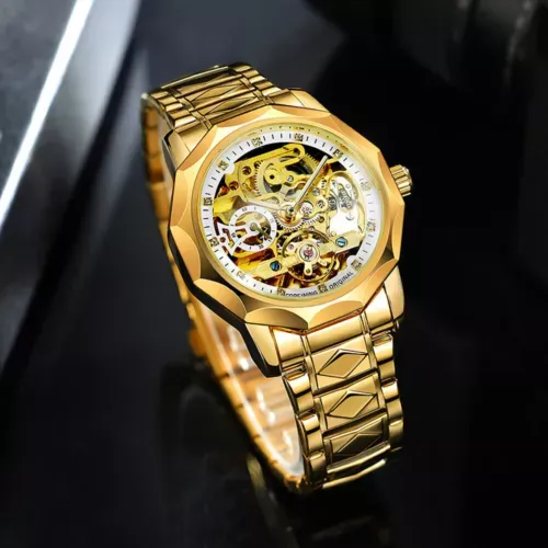 Men Forsining Automatic Watch Stainless Steel Strap Skeleton Mechanical Watches