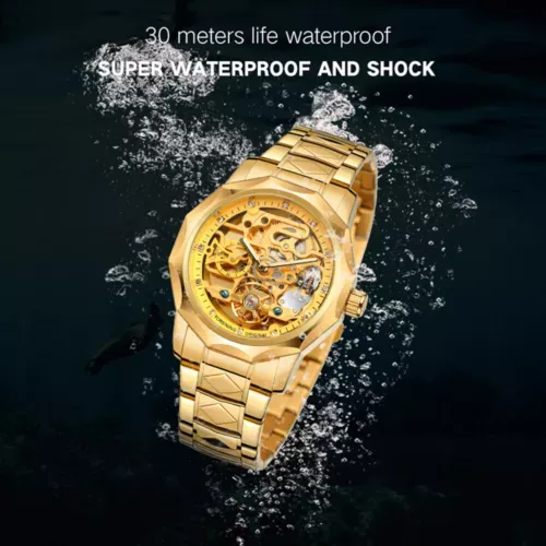 Men Forsining Automatic Watch Stainless Steel Strap Skeleton Mechanical Watches