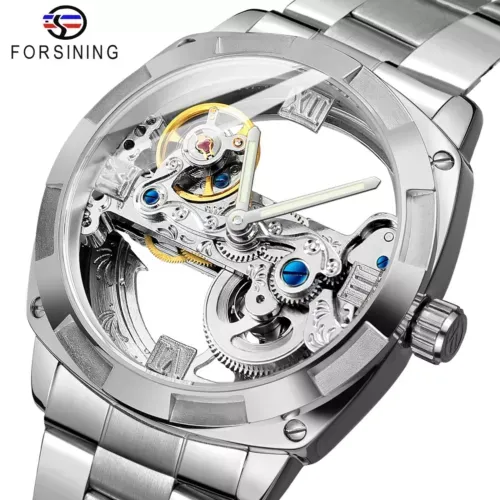 Forsining Watch for Men Skeleton Square Mechanical Automatic Luminous Waterproof