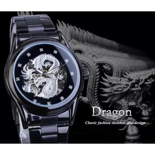 Forsining Men Wrist Watch Dragon Automatic Mechanical Stainless Steel