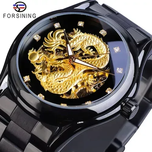 Forsining Men Wrist Watch Dragon Automatic Mechanical Stainless Steel
