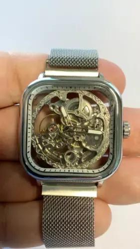 Forsining Mens Silver Automatic Mechanical Steampunk Mesh Watch