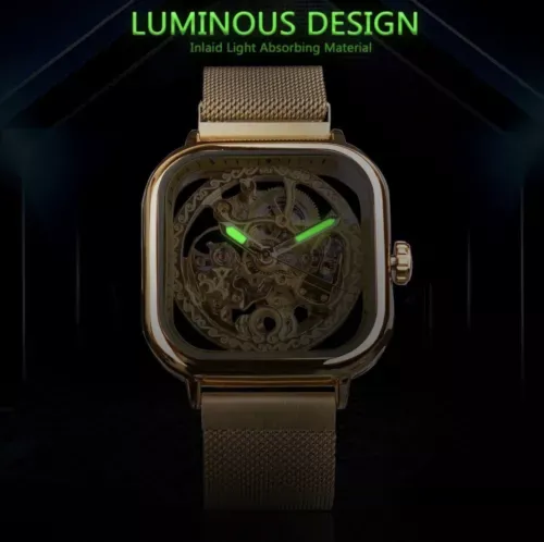 Forsining Mens Silver Automatic Mechanical Steampunk Mesh Watch