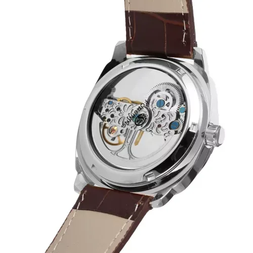 Forsining Mens Skeleton Mechanical Waterproof Luxury Watch Leather Hollow