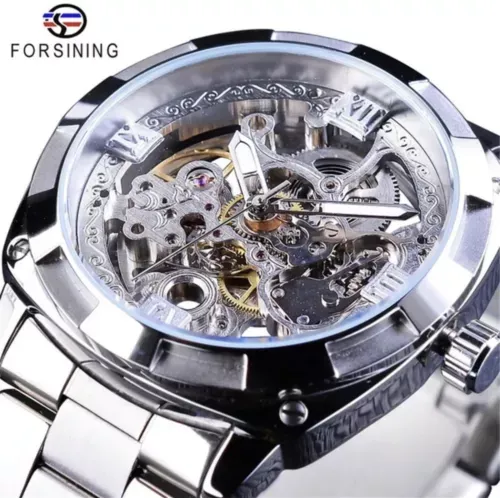 Forsining Mens Skeleton Mechanical Waterproof Luxury Watch Great Gift Idea